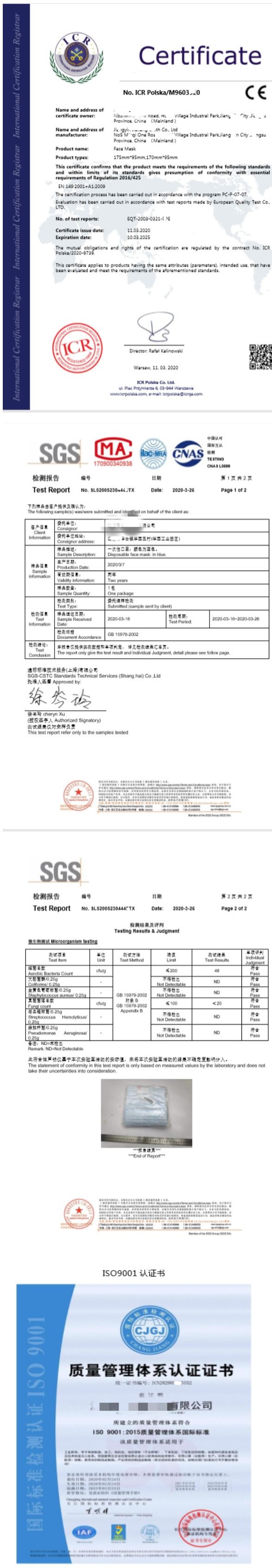 Disposable Face Mask CE SGS ISO FDA Certification