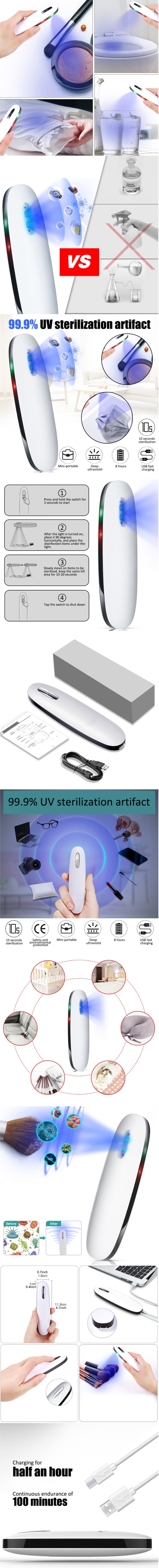 UVC Disinfection Light, UV Sterilization Artifact, Mini Portable Sterilizer, UV LED Light, Mobile Phone Sterilizer, Cell Phone Sterilizer, Sterilization Lamp, Android UV Light, iPhone UV Light,