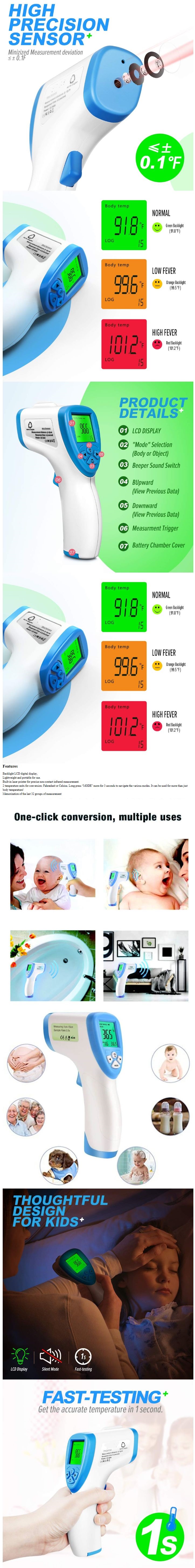Non-Contact Digital Medical Thermometer Digital Infrared Forehead Thermometer