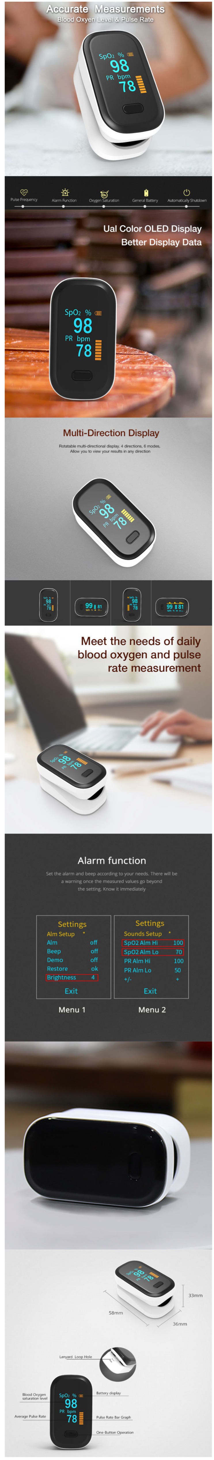 Finger-Clamp Pluse Oximeter, Fingertip Pluse Oximeter, Portable Oximeter, Finger Blood Monitor, Pulse Rate Detector Blood Oxygen Saturation Detector, Blood Oxygen Saturation Tester, Blood Oxygen Saturation Monitor, Fingertip Oximeter,