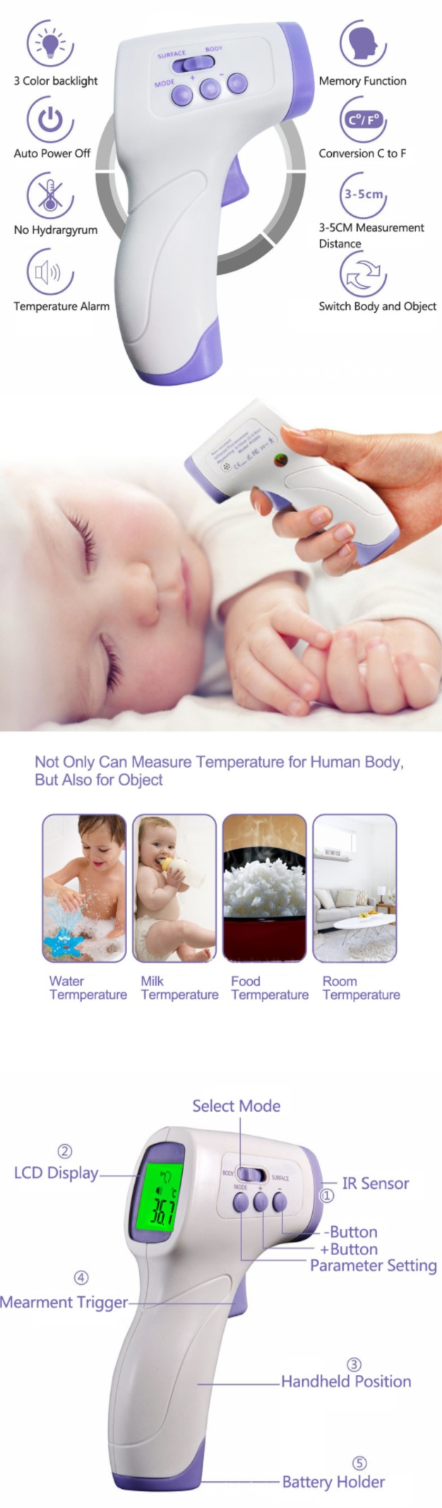 YNA-800 Infrared Thermometer CE FCC PSE FDA Certification Unaan Non-contact Infrared Thermometer