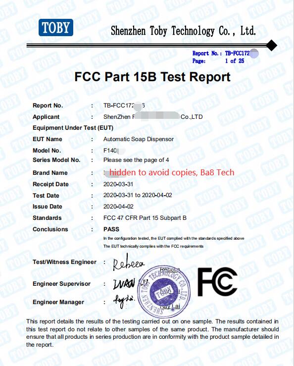 Infrared Sensing Automatic Spray FCC Certification