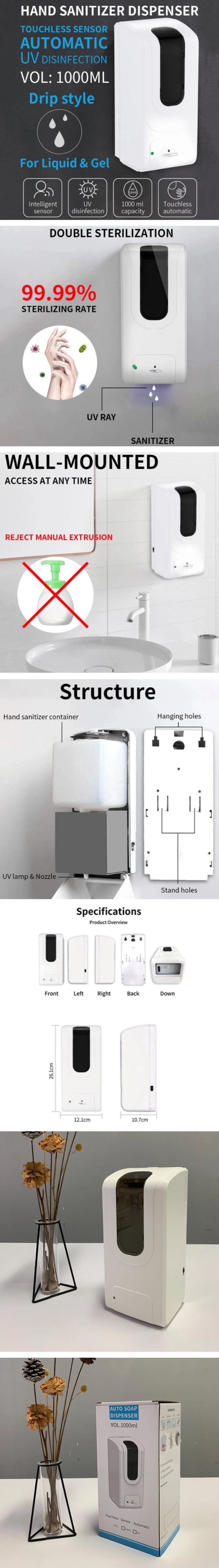 UV Soap Dispenser, Soap Dispenser UV Disinfection, Automatic Soap Dispenser, Hand Sanitizer Dispenser, Touchless Sensor Dispenser, 1000ml Soap Dispensor, Soap Dispenser with UV Ray,