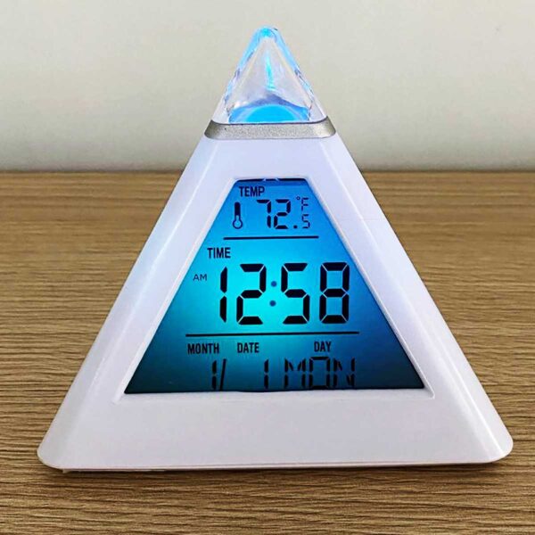 7 Colors Colorful Pyramid LCD Alarm Clock Night Light Thermometer Digital Wall Clock Calendar Timer Digital Led Alarm Clocks