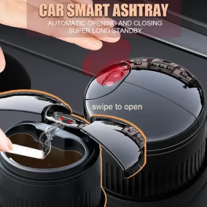 Car Smart Ashtray Automatic Opening Closing Infrared Sensor USB Rechargeable Smokeless Light-Sensitive Mirror Ashtray With Cover