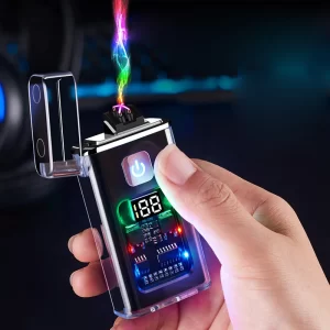 Stylish USB Rechargeable Electric Lighter Cool Windproof Dual ARC Plasma Lighters for Men Outdoor Camping Gadgets Fire Starter