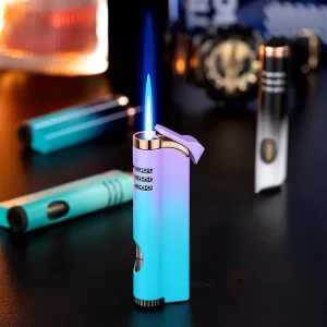 Windproof Torch Gas Lighter Powerful Tube Straight Blue Fire Turbo Pipe Butane Refillable Jet Flame Lighter Creative Smoker Gift